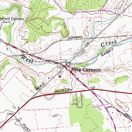 Topographic Map of Five Corners, NY