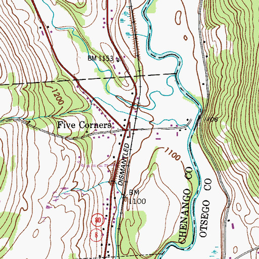 Topographic Map of Five Corners, NY