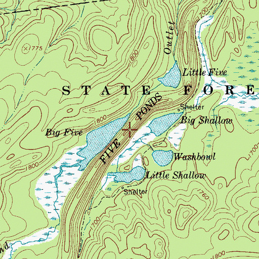 Topographic Map of Five Ponds, NY
