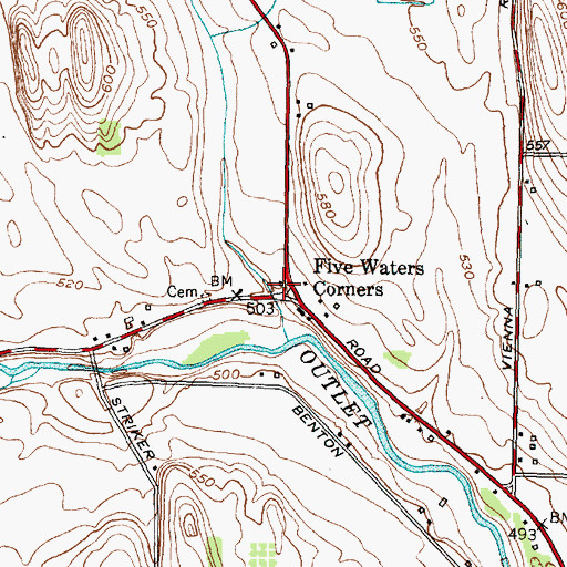 Topographic Map of Five Waters Corners, NY