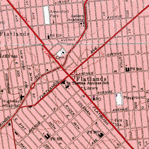 Topographic Map of Flatlands, NY
