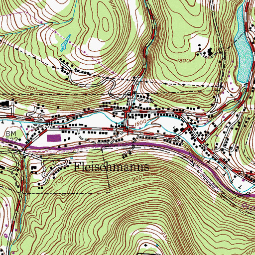 Topographic Map of Fleischmanns, NY