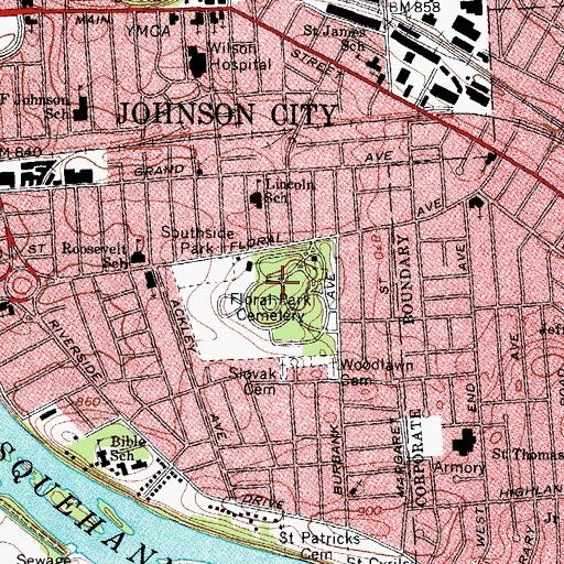 Topographic Map of Floral Park Cemetery, NY