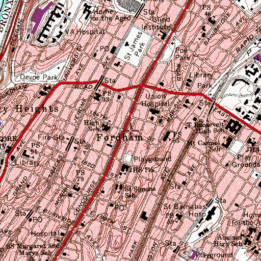 Topographic Map of Fordham, NY