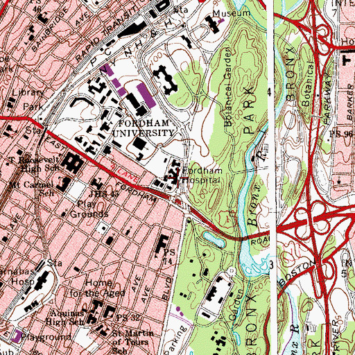 Topographic Map of Fordham Hospital (historical), NY