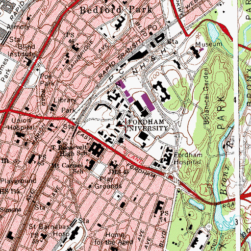 Topographic Map of Fordham University, NY