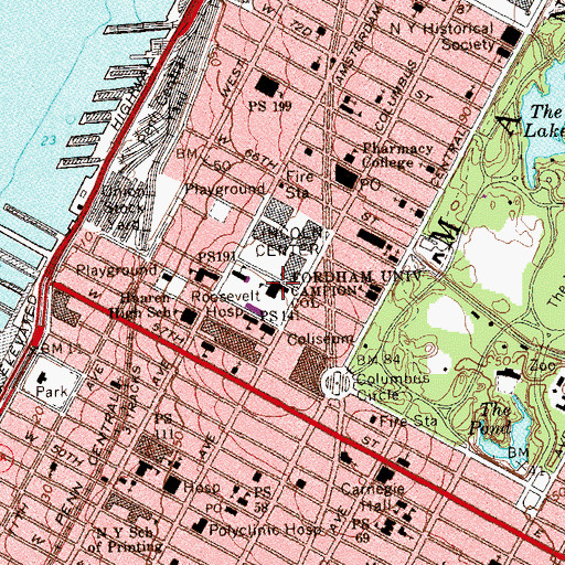 Topographic Map of Fordham University Lincoln Center Campus, NY