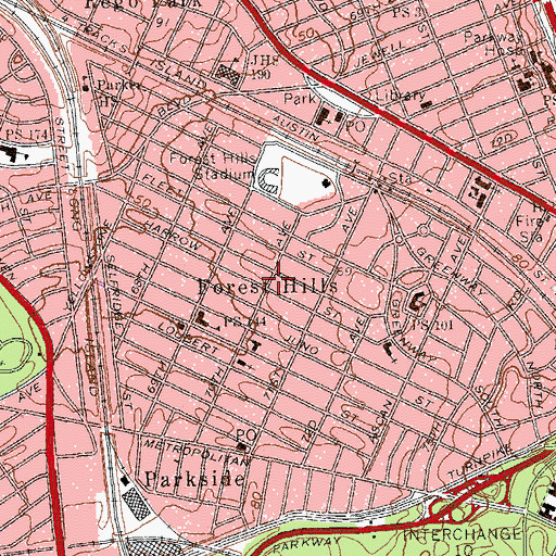 Topographic Map of Forest Hills, NY
