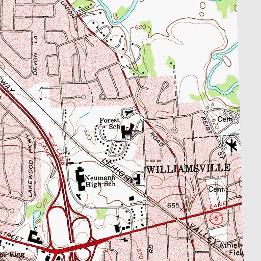 Topographic Map of Forest Elementary School, NY