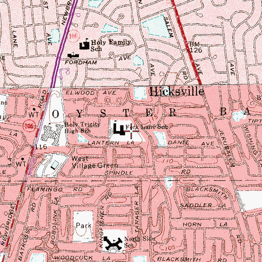 Topographic Map of Fork Lane School, NY