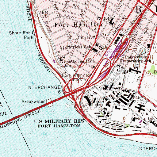 Topographic Map of Fort Hamilton Park, NY