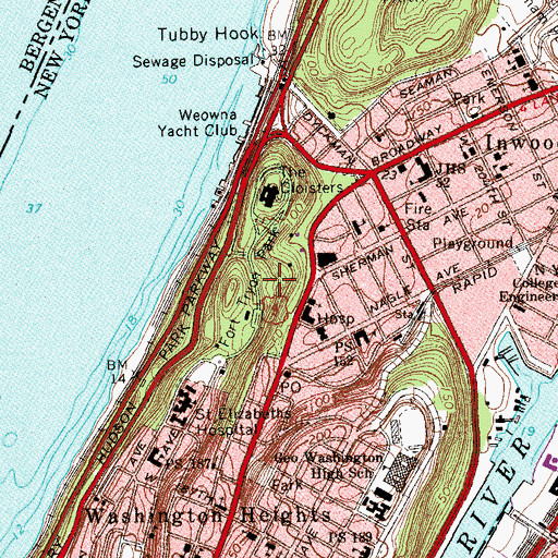 Topographic Map of Fort Tryon Park, NY