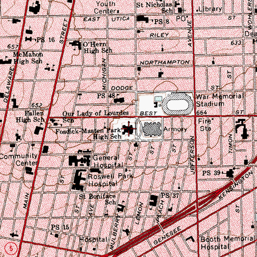 Topographic Map of City Honors School - F Masten Park, NY