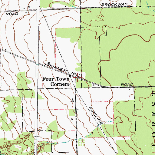 Topographic Map of Four Town Corners, NY