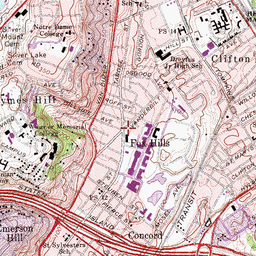 Topographic Map of Fox Hills, NY