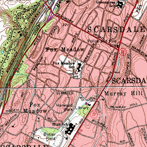 Topographic Map of Fox Meadow, NY
