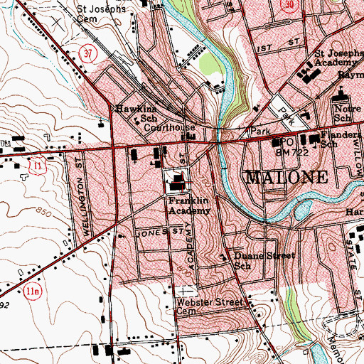 Topographic Map of Franklin Academy, NY
