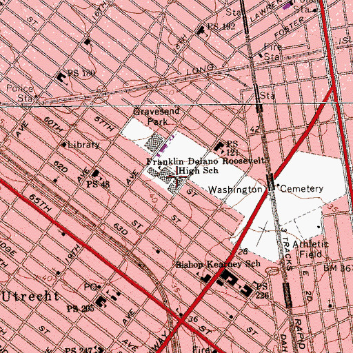 Topographic Map of Franklin Delano Roosevelt High School, NY