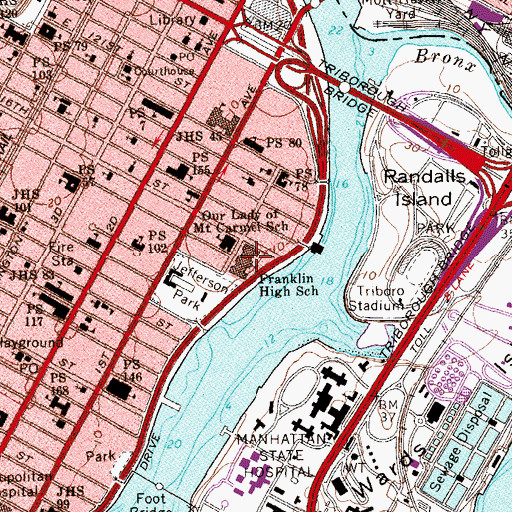 Topographic Map of Franklin High School, NY
