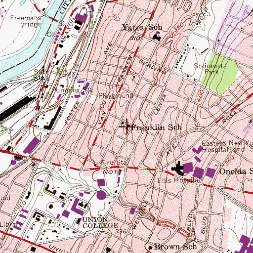 Topographic Map of Franklin School (historical), NY