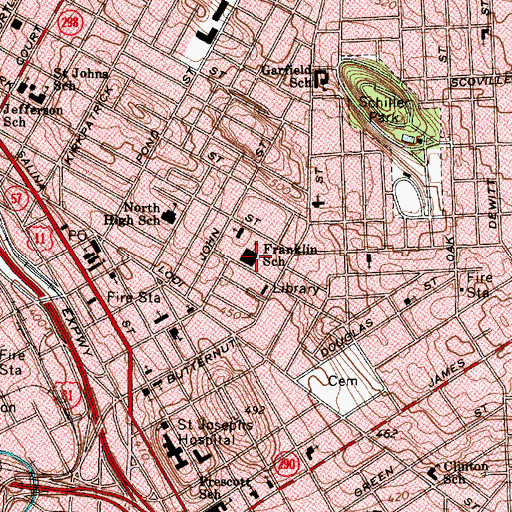 Topographic Map of Franklin Elementary School, NY