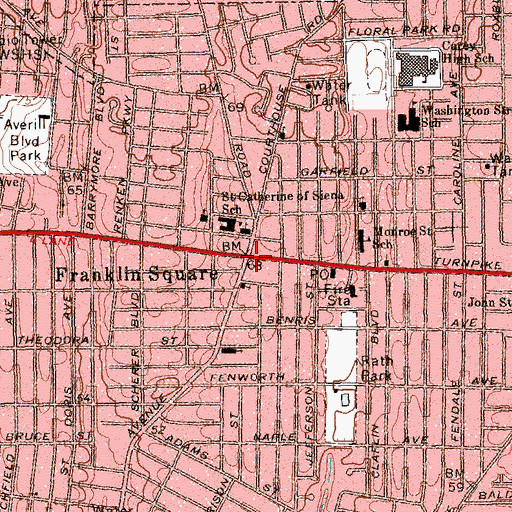 Topographic Map of Franklin Square, NY