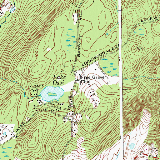 Topographic Map of Barrett Cemetery, NY