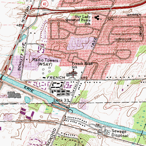 Topographic Map of French Road Elementary School, NY