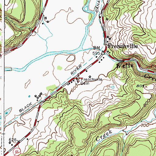 Topographic Map of Frenchville Cemetery, NY