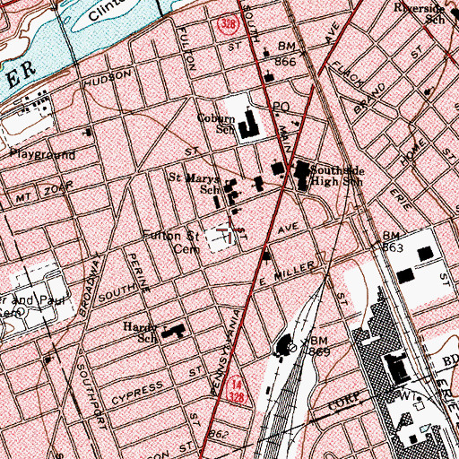 Topographic Map of Fulton Street Cemetery, NY
