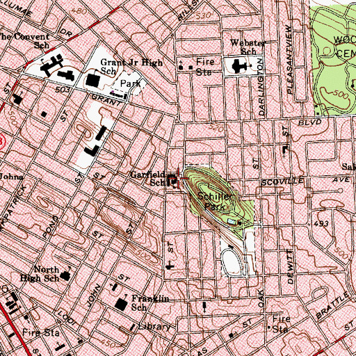 Topographic Map of Garfield School, NY
