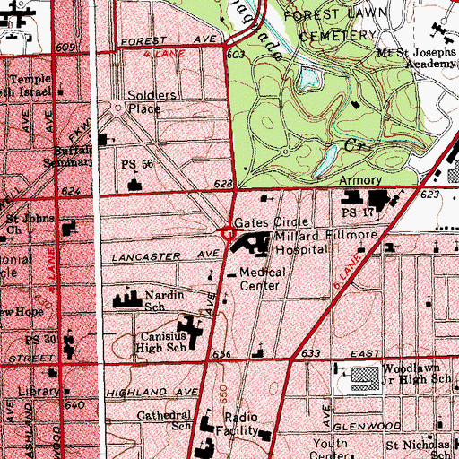 Topographic Map of Gates Circle, NY