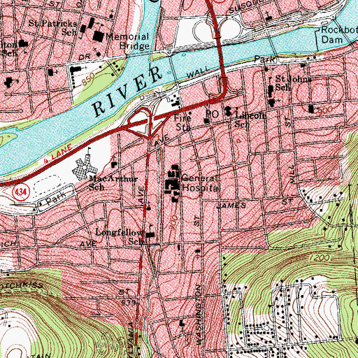 Topographic Map of Binghamton General Hospital, NY