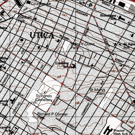 Topographic Map of Utica General Hospital (historical), NY