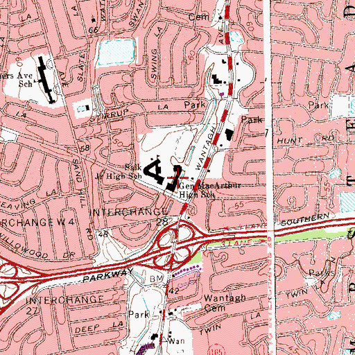 Topographic Map of General Douglas MacArthur Memorial High School, NY