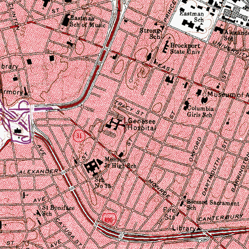 Topographic Map of Genesee Hospital (historical), NY