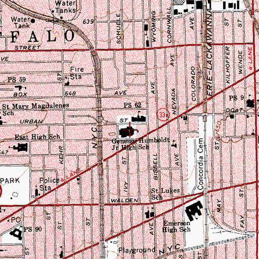 Topographic Map of Genesse Humboldt Junior High School, NY
