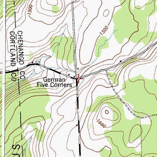 Topographic Map of German Five Corners, NY