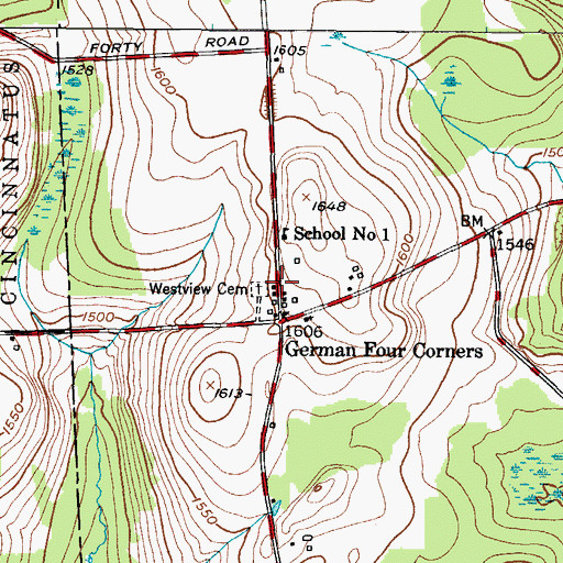 Topographic Map of German Four Corners, NY