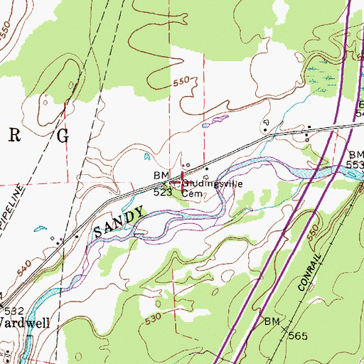 Topographic Map of Giddingsville Cemetery, NY