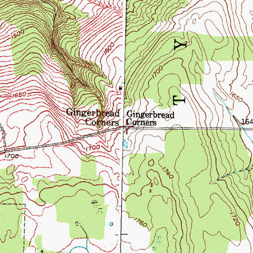 Topographic Map of Gingerbread Corners, NY