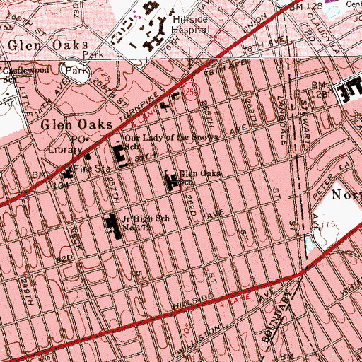 Topographic Map of Glen Oaks School, NY