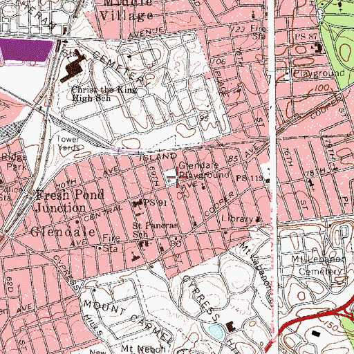 Topographic Map of Glendale Playground, NY