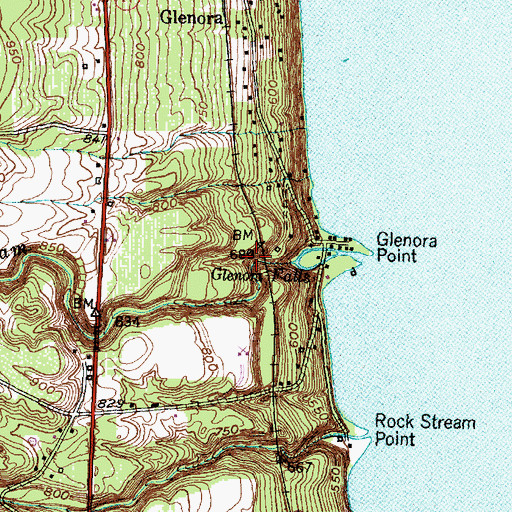 Topographic Map of Glenora Falls, NY