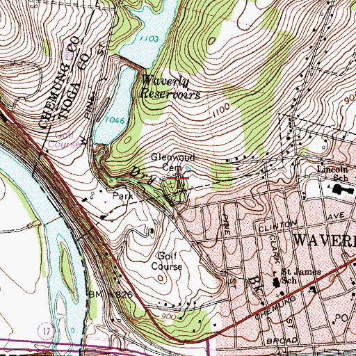 Topographic Map of Glenwood Cemetery, NY