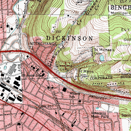 Topographic Map of Glenwood Cemetery, NY