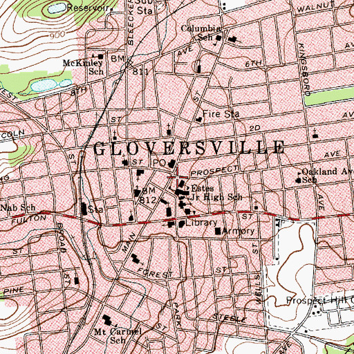 Topographic Map of Gloversville, NY