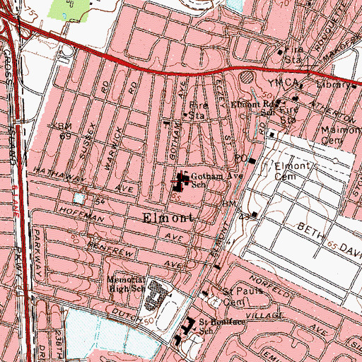 Topographic Map of Gotham Avenue Elementary School, NY
