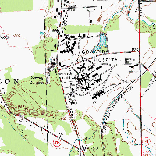 Topographic Map of Gowanda State Hospital (historical), NY