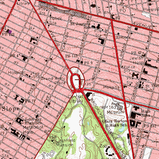 Topographic Map of Grand Army Plaza, NY